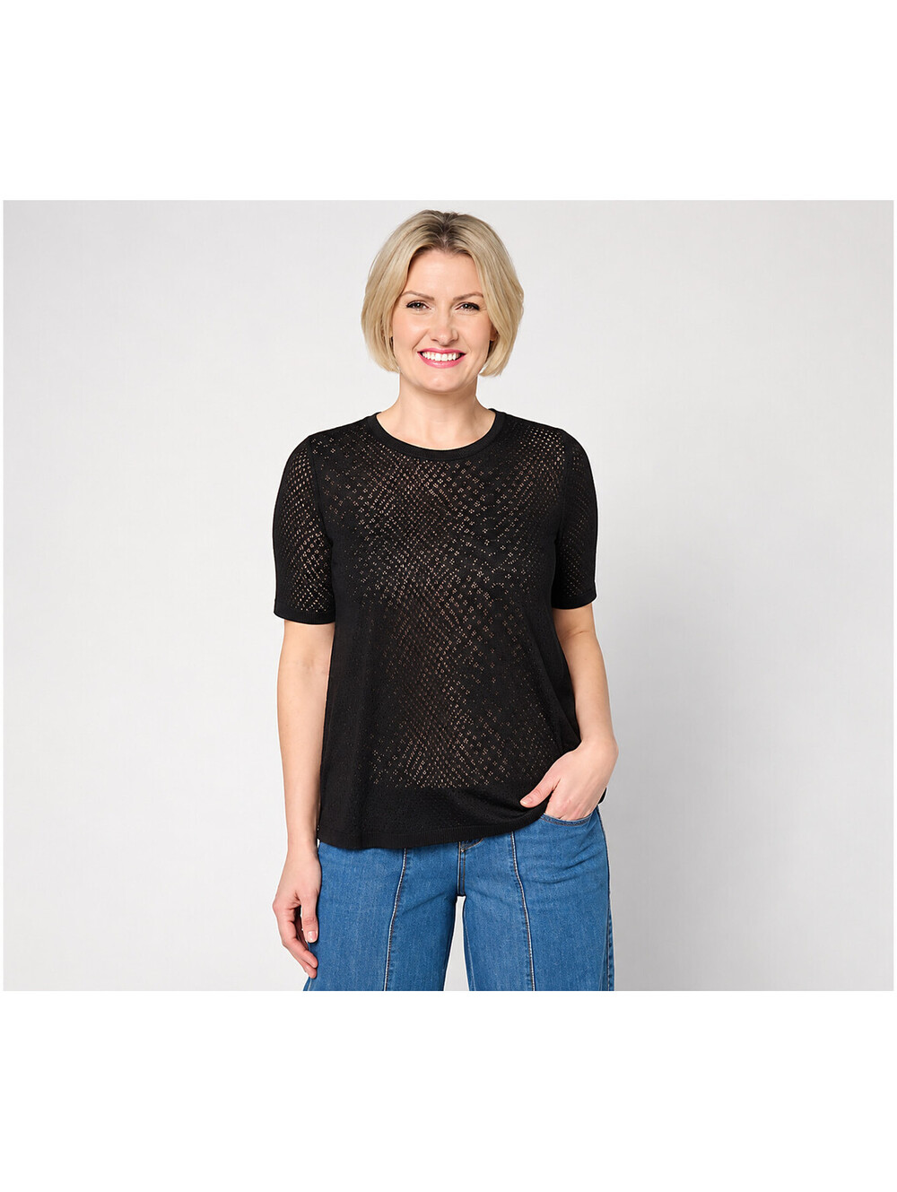 LOGO Layers by Lori Goldstein Elbow Sleeve Pullover Burnout Top Black, Large